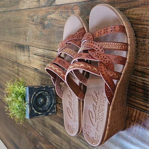 Skechers Shoes - Cali‎ From Skechers Women's Tan Leather Braided Cork Wedge Heel Sandals.